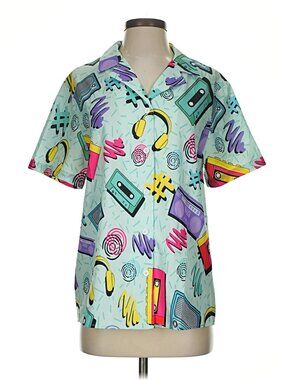 SAVED BY THE BELL Print Unisex Button Shirt Top Oversized Small RARE EUC